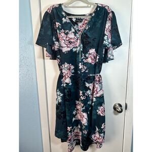 City Chic Dress Size 20 Floral Front Zip Tie Belt Cottage Fairycore Prairie Boho